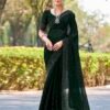 Dark Green Georgette Plain Saree