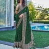 Dark Green Georgette Printed Saree - Image 2