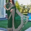 Dark Green Georgette Printed Saree - Image 3