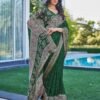 Dark Green Georgette Printed Saree - Image 4