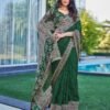 Dark Green Georgette Printed Saree - Image 5