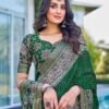 Dark Green Georgette Printed Saree - Image 6