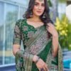 Dark Green Georgette Printed Saree - Image 7