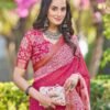 Pink Georgette Printed Saree - Image 7
