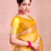 Yellow Orgenza Plain Saree - Image 5