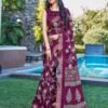 Wine Silk Printed Saree - Image 2