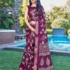 Wine Silk Printed Saree - Image 3