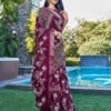 Wine Silk Printed Saree - Image 5