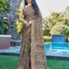 Brown Silk Printed Saree