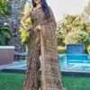 Brown Silk Printed Saree - Image 4
