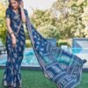 Dark Blue Silk Printed Saree - Image 6