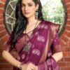 Wine Silk Printed Saree - Image 6
