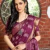 Wine Silk Printed Saree - Image 7