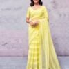 Light Yellow Orgenza Plain Saree