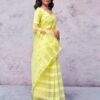 Light Yellow Orgenza Plain Saree - Image 3