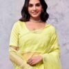 Light Yellow Orgenza Plain Saree - Image 5