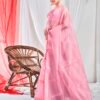 Light Pink Organza Plain Saree - Image 3