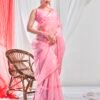 Light Pink Organza Plain Saree - Image 2