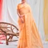 Light Orange Organza Plain Saree