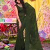 Army Green Georgette Printed Saree - Image 2