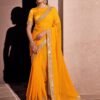 Yellow Georgette Embroidery Saree