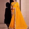 Yellow Georgette Embroidery Saree - Image 3