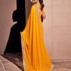 Yellow Georgette Embroidery Saree - Image 4