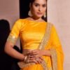 Yellow Georgette Embroidery Saree - Image 6