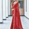 Red Georgette Bandhani Saree - Image 5