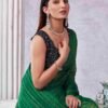 Green Georgette Plain Saree - Image 3