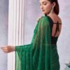 Green Georgette Plain Saree - Image 2