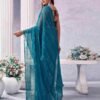 Blue Georgette Plain Saree - Image 5