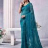Blue Georgette Plain Saree - Image 4