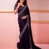 Deep Purple Chiffon Plain Saree - Image 2