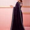 Deep Purple Chiffon Plain Saree - Image 4