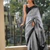 Grey Cotton Woven Saree - Image 4