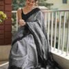 Grey Cotton Woven Saree
