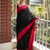 Maroon Cotton Woven Saree - Image 3