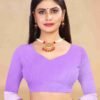 Lavender Cotton Plain Saree - Image 3