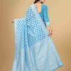 Blue Cotton Plain Saree - Image 4