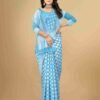 Blue Cotton Plain Saree - Image 5