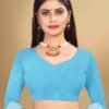 Blue Cotton Plain Saree - Image 3