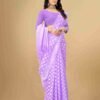Lavender Cotton Plain Saree - Image 4