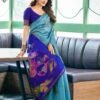 Blue Silk Woven Saree - Image 6