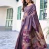 Mauve Silk Woven Saree - Image 5