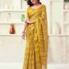 Yellow Cotton Printed Saree