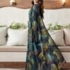 Green Printed Georgette Woven Saree - Image 5