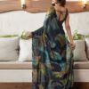 Green Printed Georgette Woven Saree - Image 4