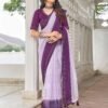 Purple Swarovski Georgette Stone Work Saree - Image 3
