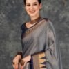 Grey Banarasi Silk Woven Saree - Image 2